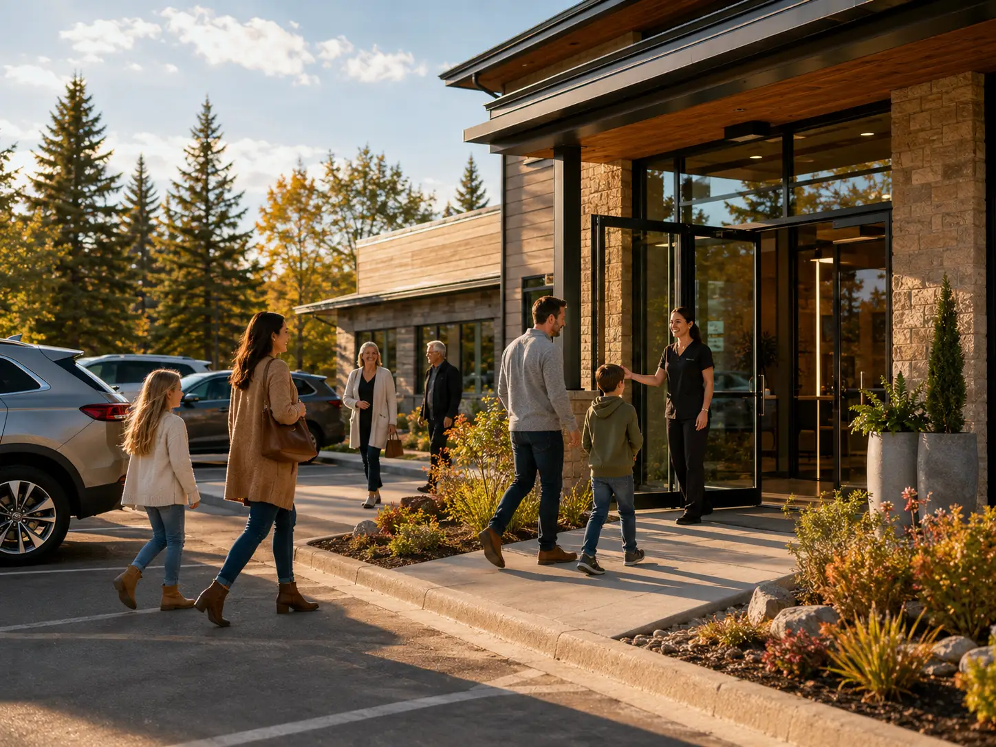 Patients arriving at a dental clinic serving Cold Lake and the Lakeland region. Title: