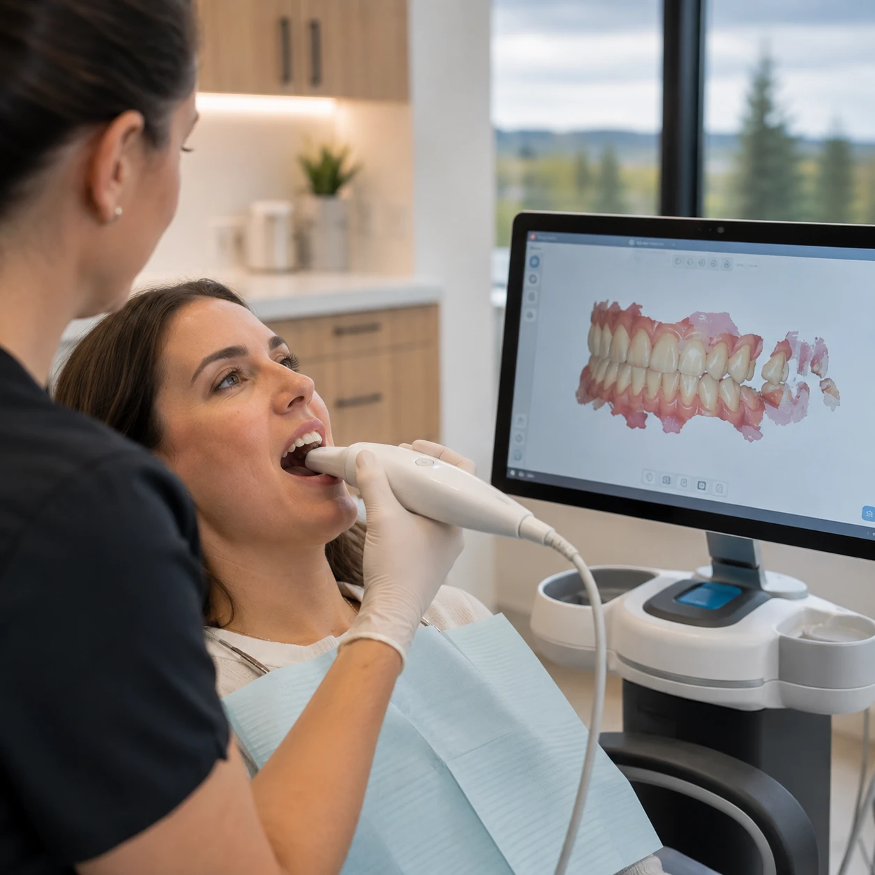 Patient receiving a digital dental scan for clear aligner treatment planning