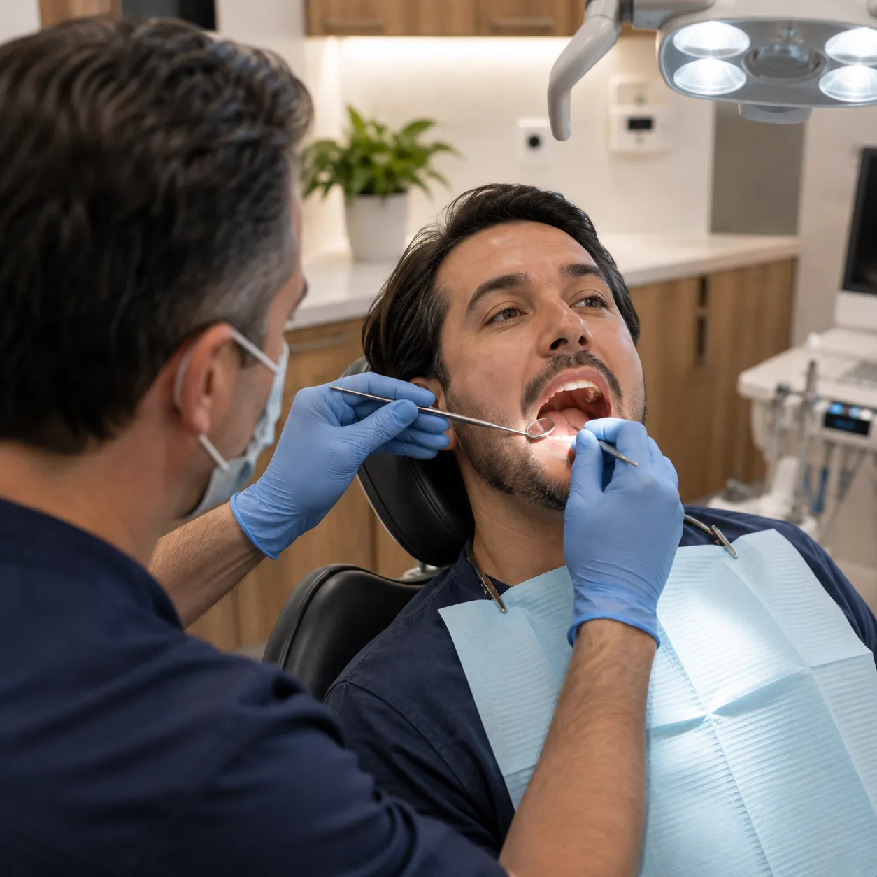 Dentist examining a patient’s back molars for wisdom tooth concerns in Cold Lake.
